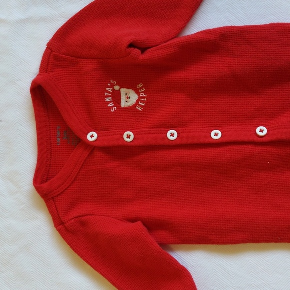 carter's christmas santa thermal waffle knit henley footie sleeper pajamas 3 mo - Picture 7 of 8